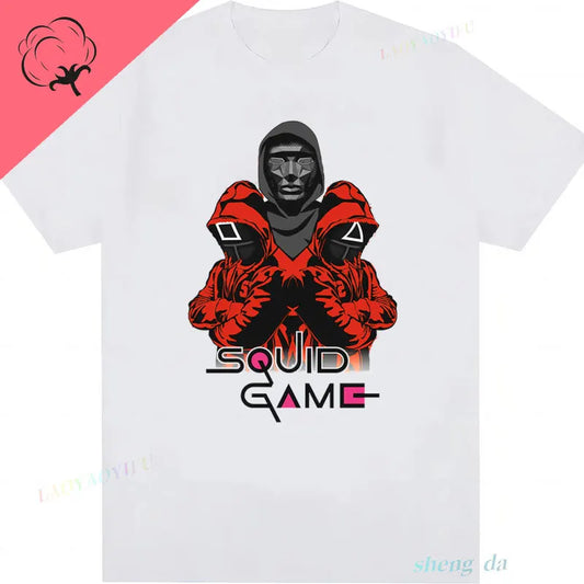 Squid Game White T-Shirt – Front Man & Elite Guards