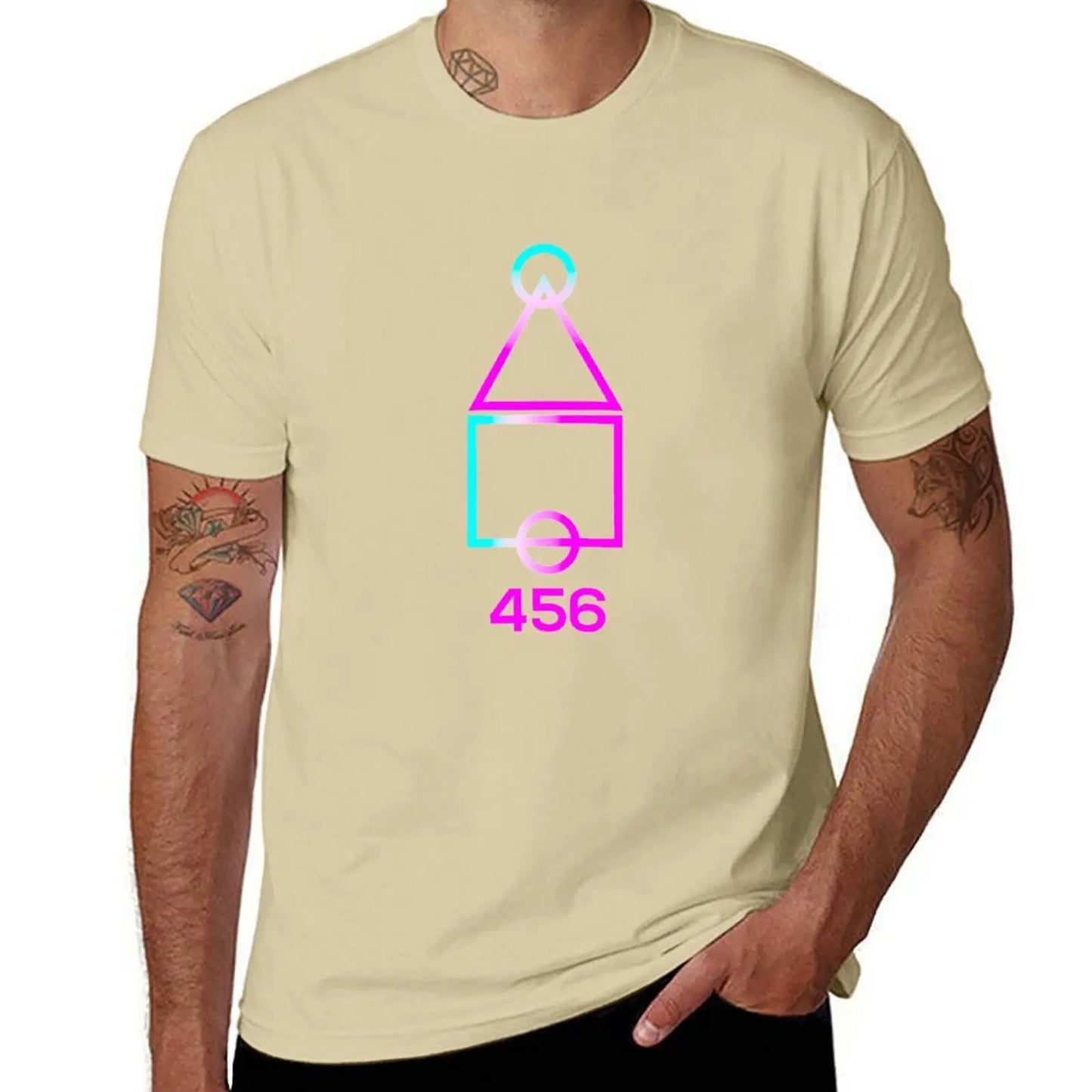 Beige Squid Game T-Shirt – Neon 456 Featuring Seong Gi-hun