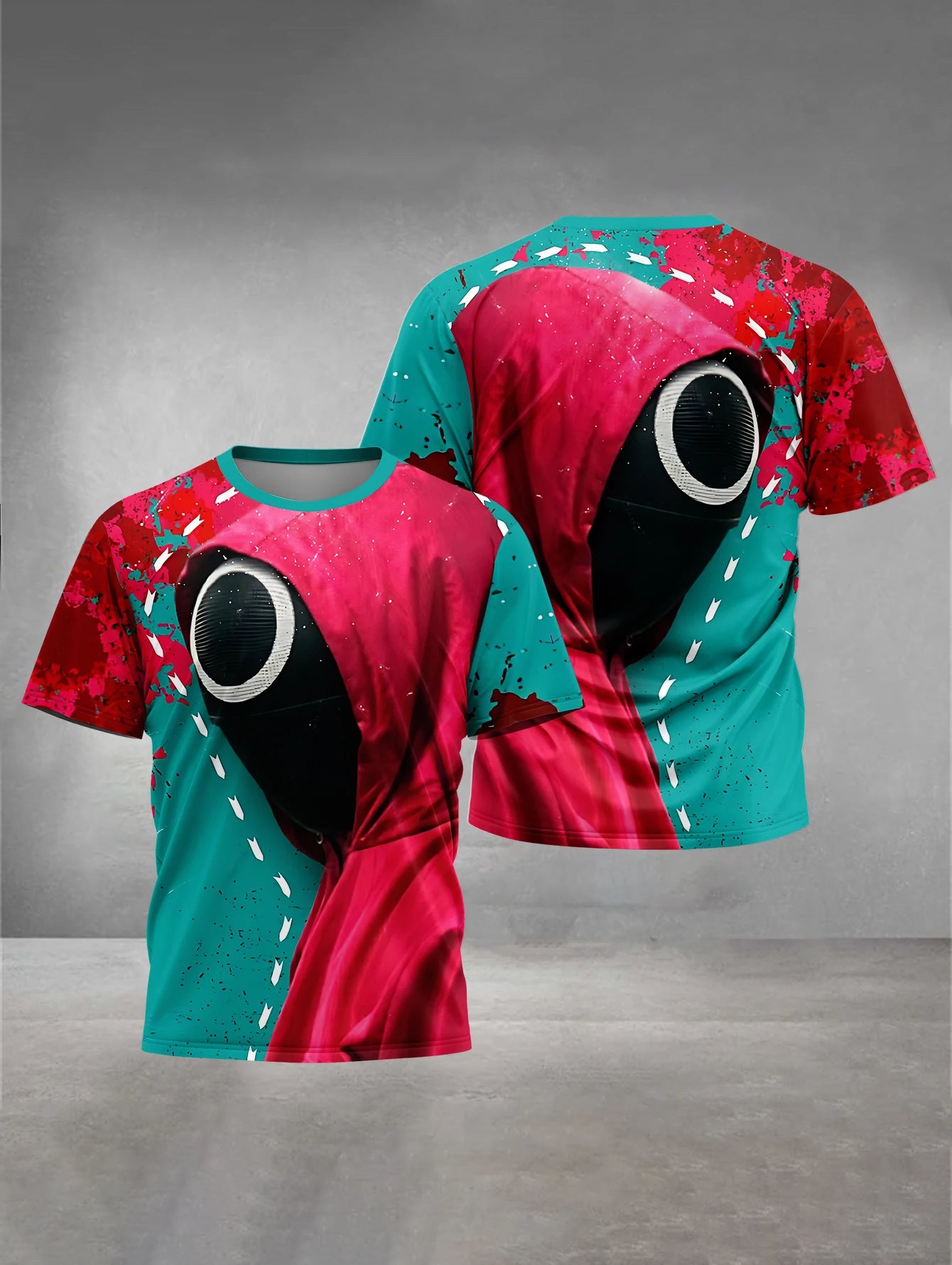 Red and Teal Squid Game Kids' T-Shirt - Guard Mask Splash