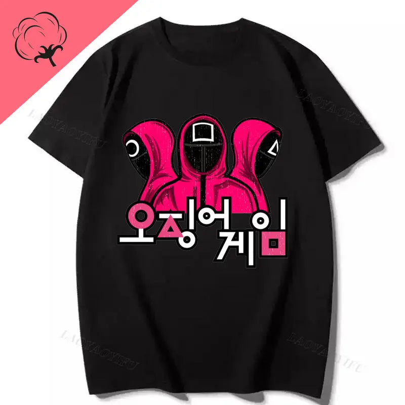 Squid Game Guards Black T-Shirt – Iconic Pink Soldiers