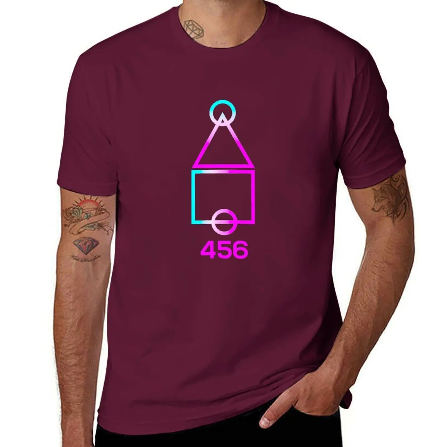 Maroon Squid Game T-Shirt – Neon 456 Featuring Seong Gi-hun