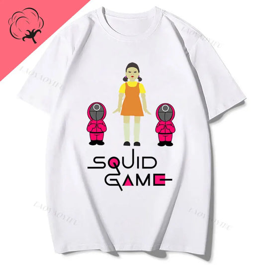 Squid Game White T-Shirt – Red Light, Green Light Doll & Guards