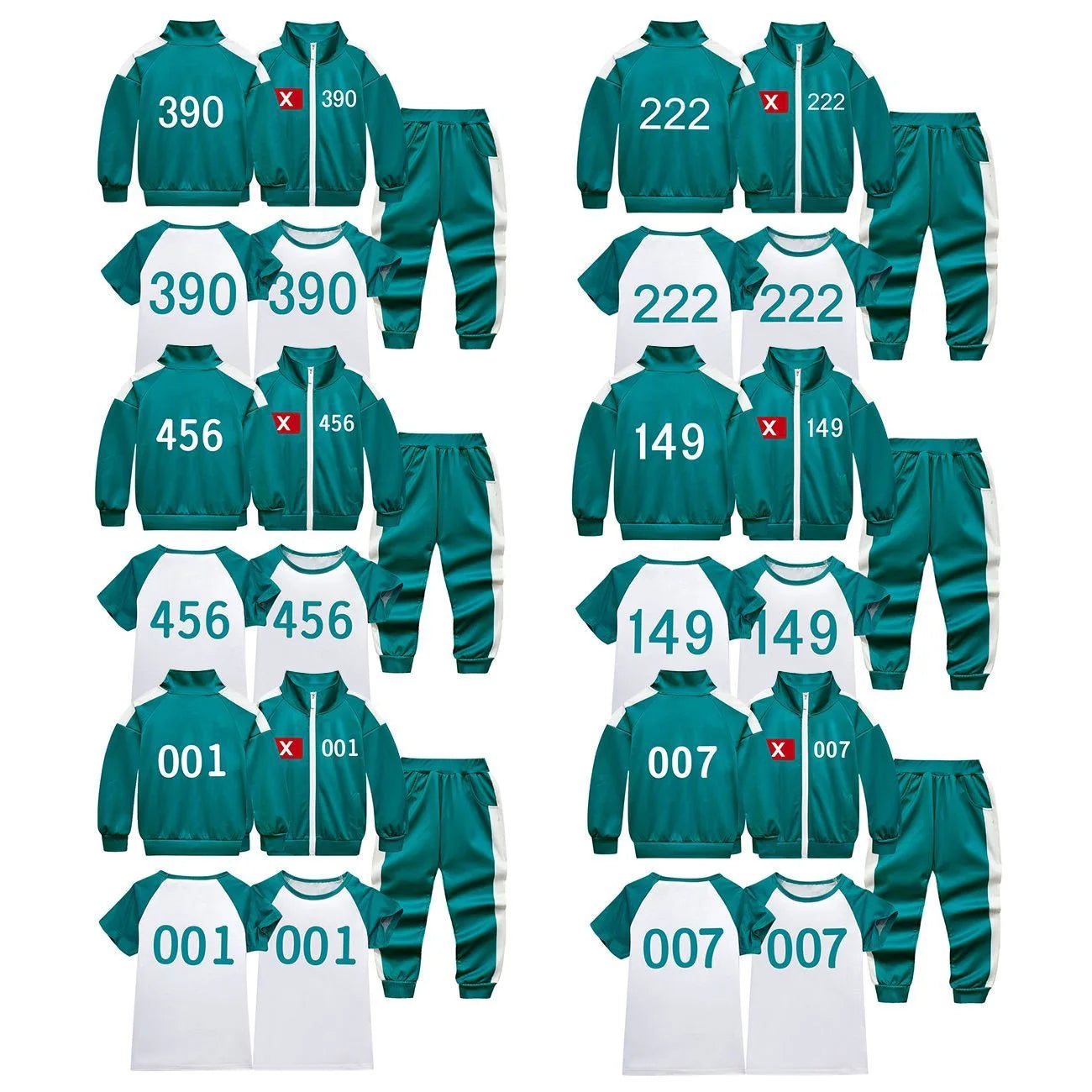 Squid Game Kids Full Set – Player 001 Oh Il-nam Tracksuit & T-Shirt