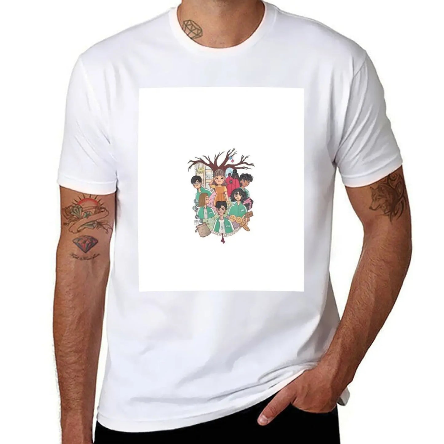 Squid Game Character Illustration T-Shirt – White