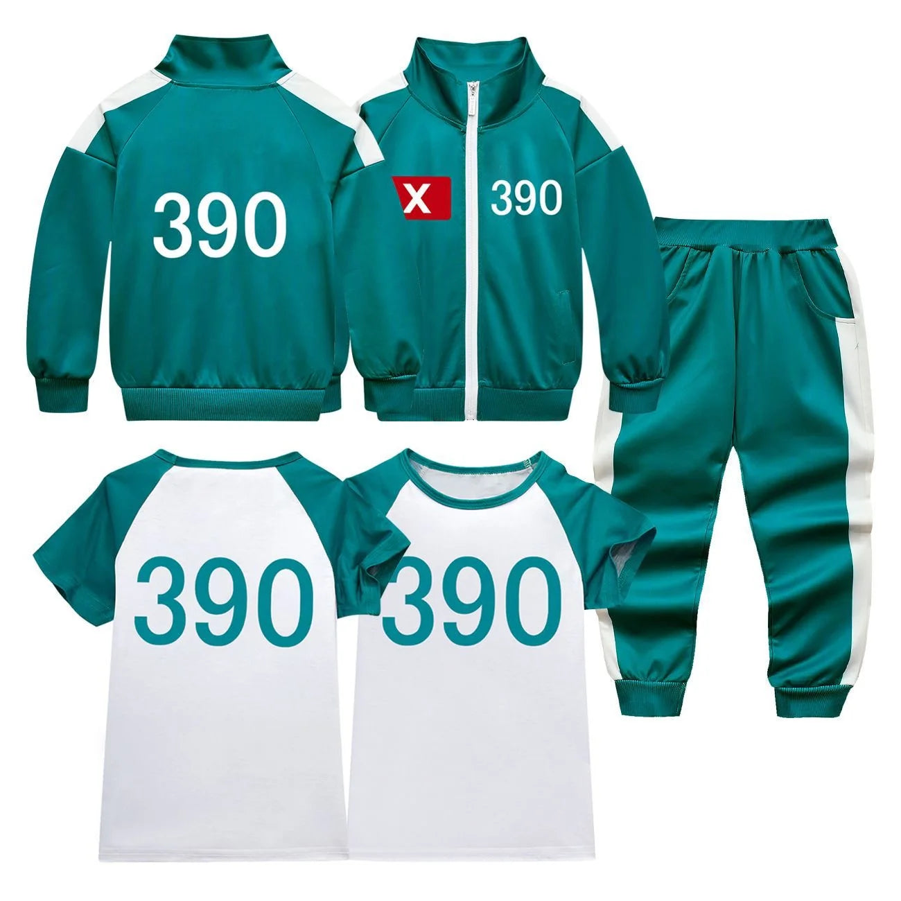 Squid Game Kids Full Set – Player 390 Park Jung-bae Tracksuit & T-Shirt